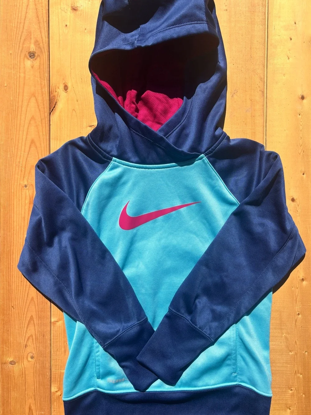 Nike Girls Navy & Teal Hooded Pullover with Pink Swoosh